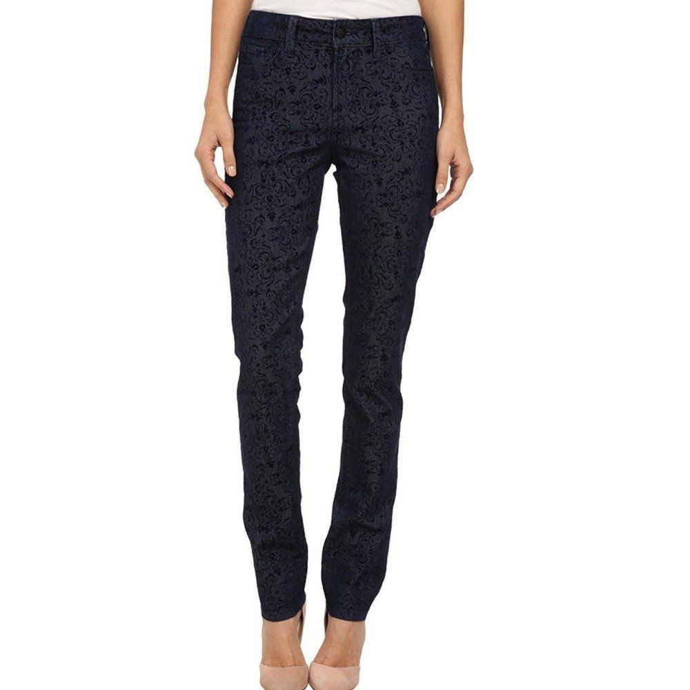 💋3/$18 NWT NYDJ Not Your Daughters Jeans BLACK MEDALLION Flocking Slim Straight